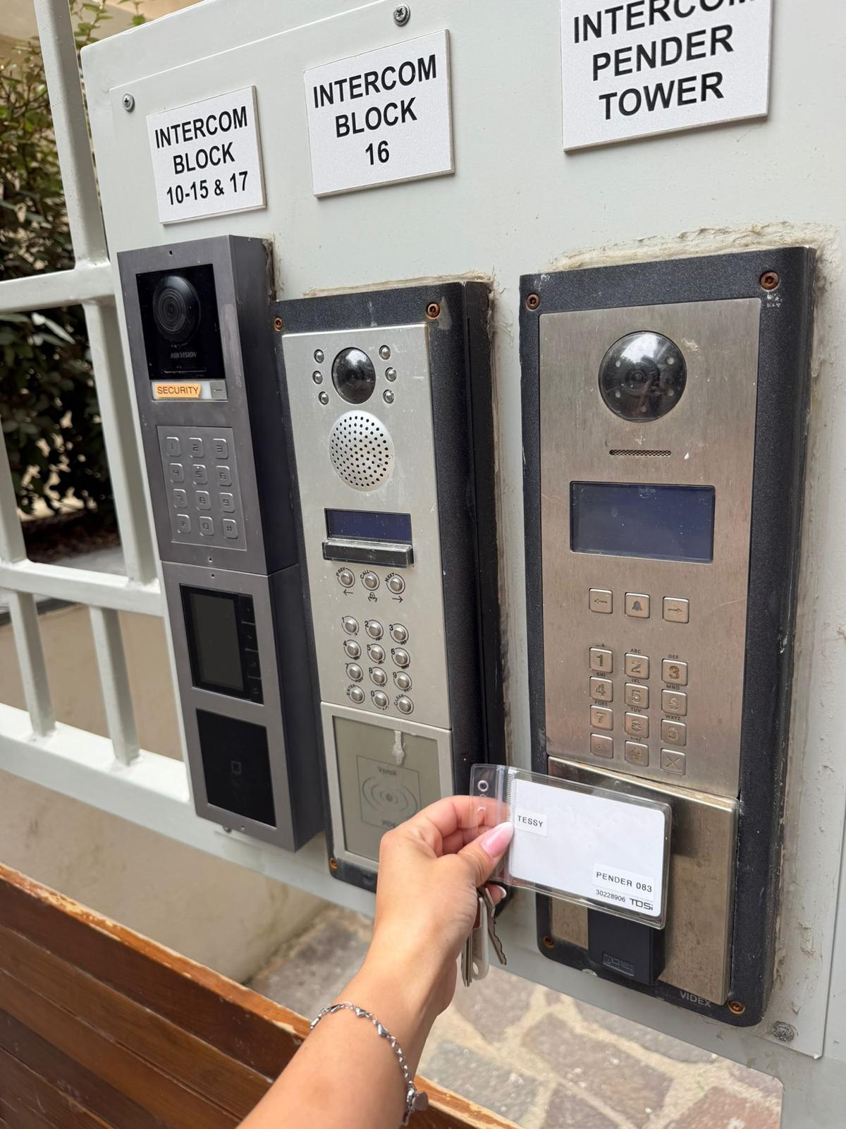Intercom panels at the gate